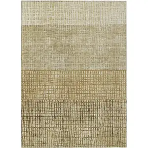 Photo of Brown And Beige Geometric Washable Indoor Outdoor Area Rug