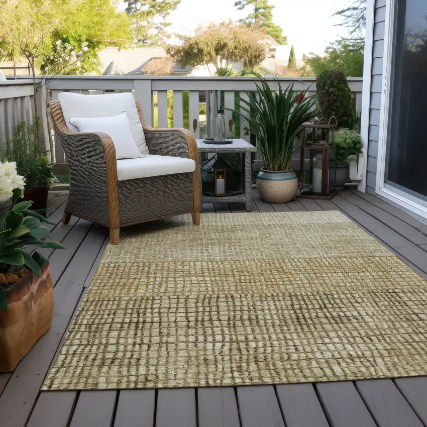 Brown And Beige Geometric Washable Indoor Outdoor Area Rug Photo 9