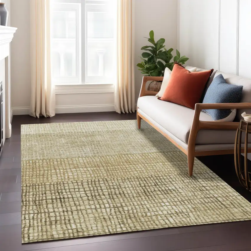 Brown And Beige Geometric Washable Indoor Outdoor Area Rug Photo 8