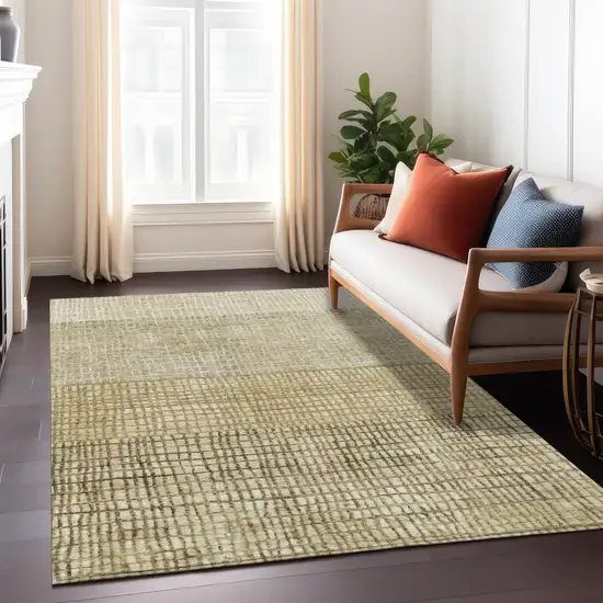 Brown And Beige Geometric Washable Indoor Outdoor Area Rug Photo 8