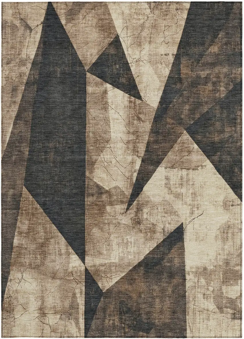 Brown And Beige Geometric Washable Indoor Outdoor Area Rug Photo 1