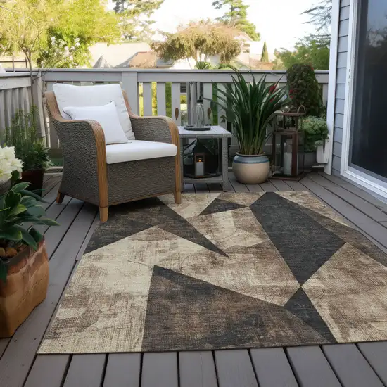 Brown And Beige Geometric Washable Indoor Outdoor Area Rug Photo 8