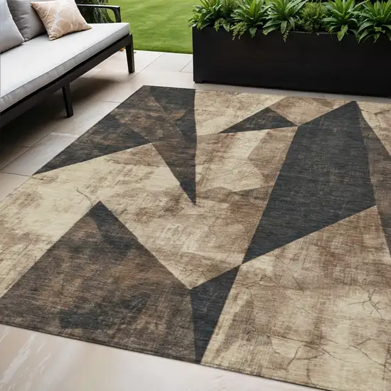 Brown And Beige Geometric Washable Indoor Outdoor Area Rug Photo 2