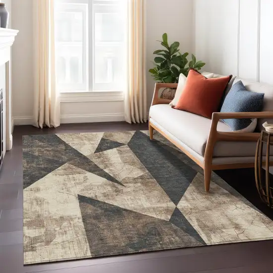 Brown And Beige Geometric Washable Indoor Outdoor Area Rug Photo 6