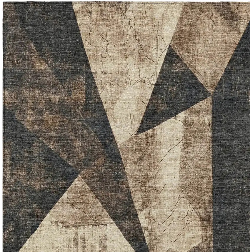 Brown And Beige Geometric Washable Indoor Outdoor Area Rug Photo 9