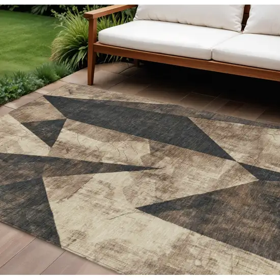 Brown And Beige Geometric Washable Indoor Outdoor Area Rug Photo 2