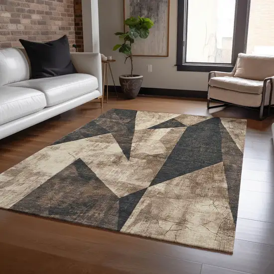 Brown And Beige Geometric Washable Indoor Outdoor Area Rug Photo 6