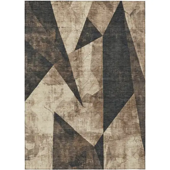 Brown And Beige Geometric Washable Indoor Outdoor Area Rug Photo 1