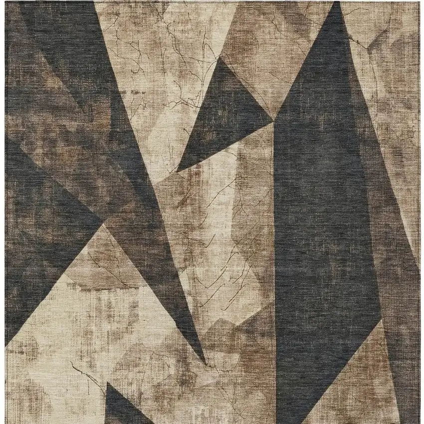 Brown And Beige Geometric Washable Indoor Outdoor Area Rug Photo 3