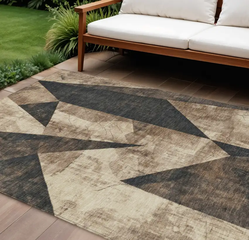 Brown And Beige Geometric Washable Indoor Outdoor Area Rug Photo 2