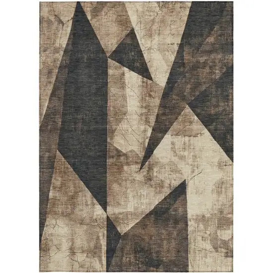 Brown And Beige Geometric Washable Indoor Outdoor Area Rug Photo 1