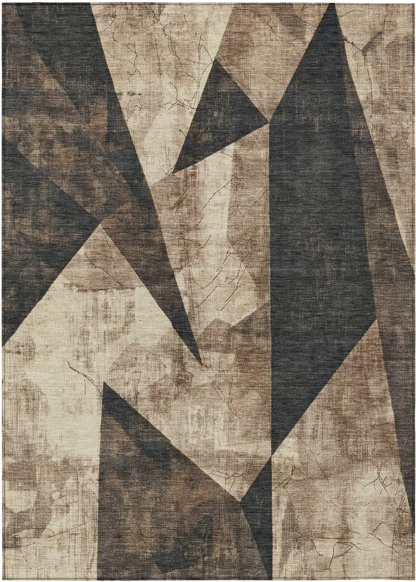 Brown And Beige Geometric Washable Indoor Outdoor Area Rug Photo 8