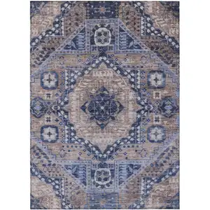 Photo of Brown And Beige Geometric Washable Indoor Outdoor Area Rug