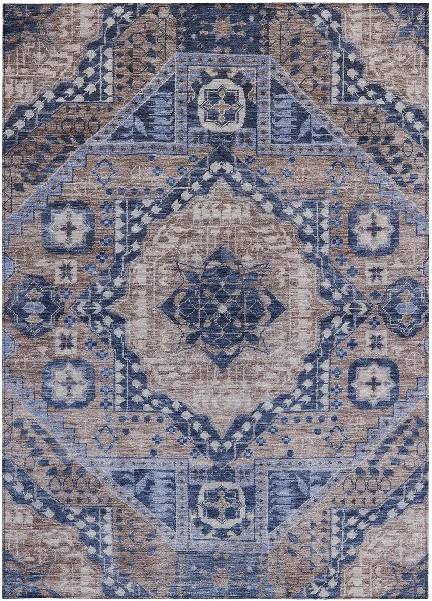 Brown And Beige Geometric Washable Indoor Outdoor Area Rug Photo 3