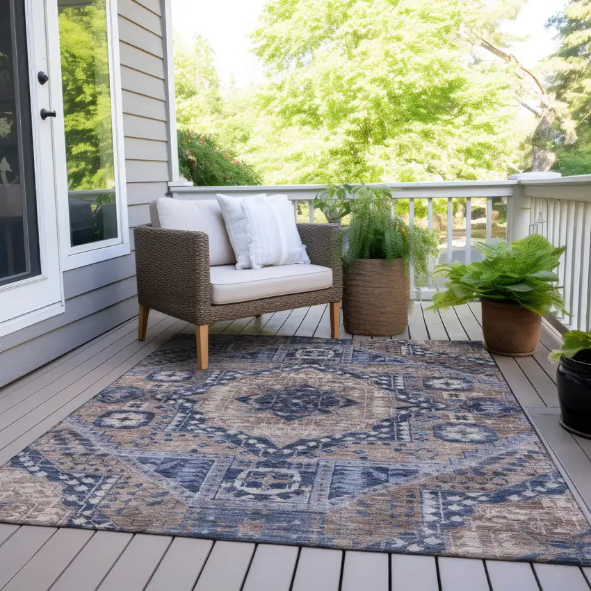 Brown And Beige Geometric Washable Indoor Outdoor Area Rug Photo 8
