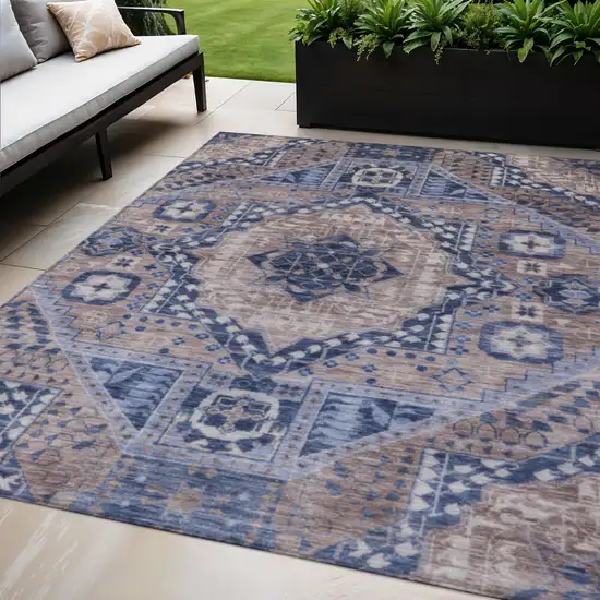 Brown And Beige Geometric Washable Indoor Outdoor Area Rug Photo 2