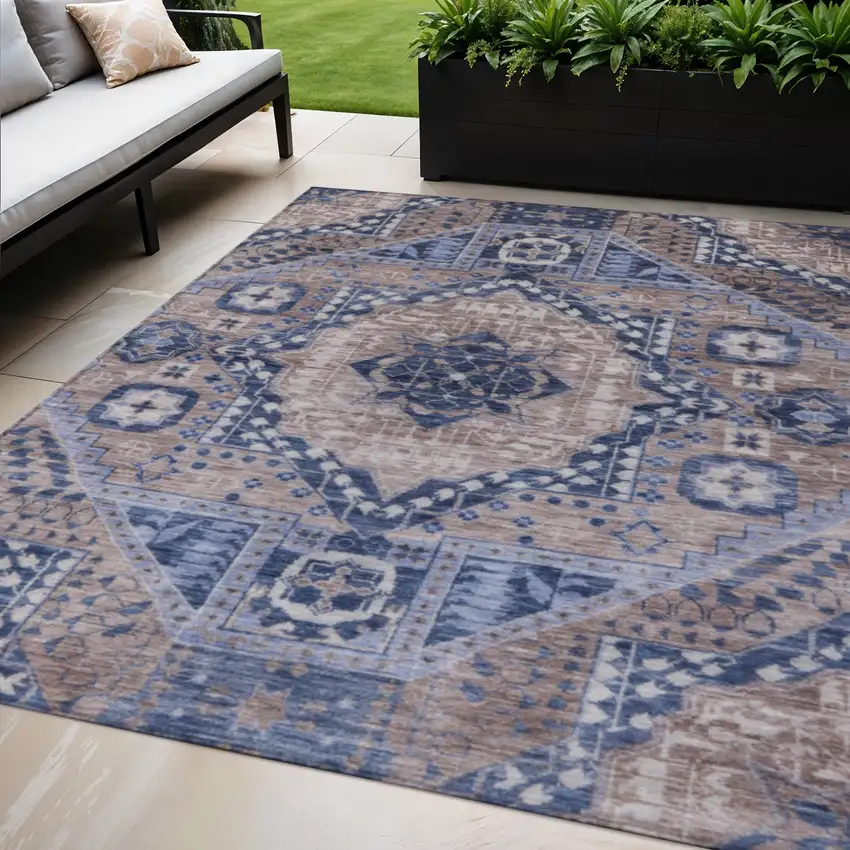 Brown And Beige Geometric Washable Indoor Outdoor Area Rug Photo 2