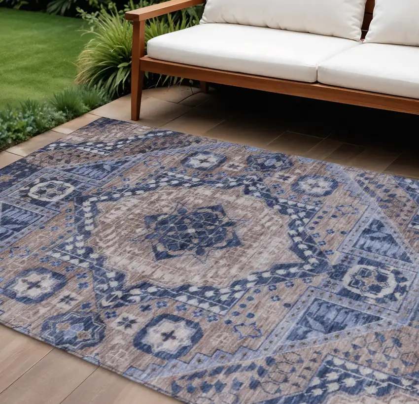 Brown And Beige Geometric Washable Indoor Outdoor Area Rug Photo 2