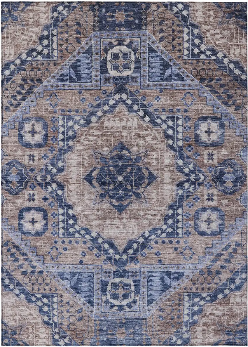 Brown And Beige Geometric Washable Indoor Outdoor Area Rug Photo 1