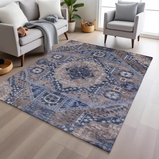 Brown And Beige Geometric Washable Indoor Outdoor Area Rug Photo 6