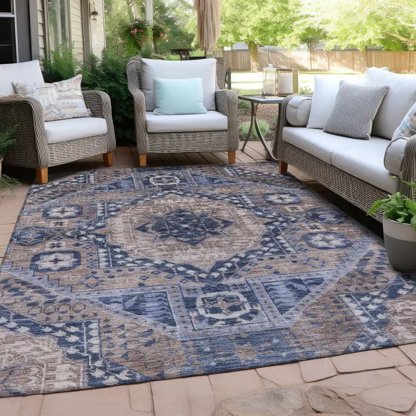 Brown And Beige Geometric Washable Indoor Outdoor Area Rug Photo 5