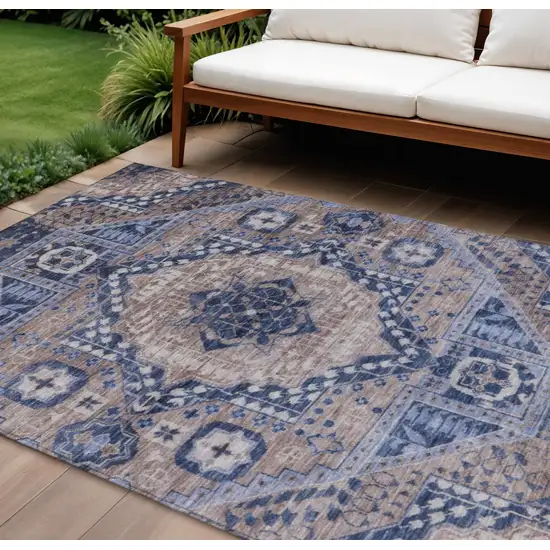 Brown And Beige Geometric Washable Indoor Outdoor Area Rug Photo 2