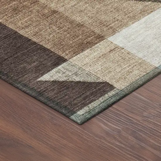 Brown And Beige Geometric Washable Indoor Outdoor Area Rug Photo 9