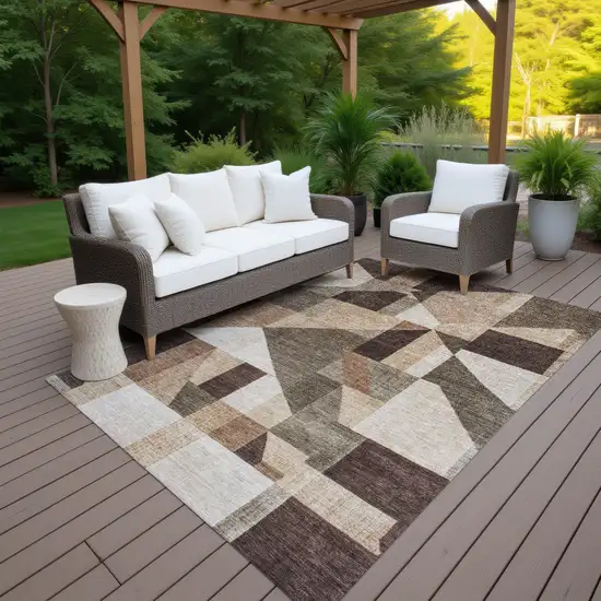 Brown And Beige Geometric Washable Indoor Outdoor Area Rug Photo 7