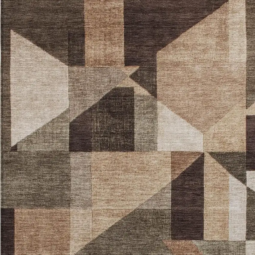 Brown And Beige Geometric Washable Indoor Outdoor Area Rug Photo 2