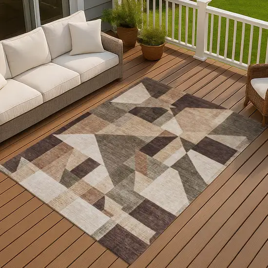 Brown And Beige Geometric Washable Indoor Outdoor Area Rug Photo 4