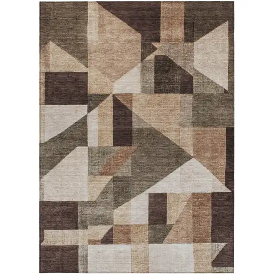 Brown And Beige Geometric Washable Indoor Outdoor Area Rug Photo 3