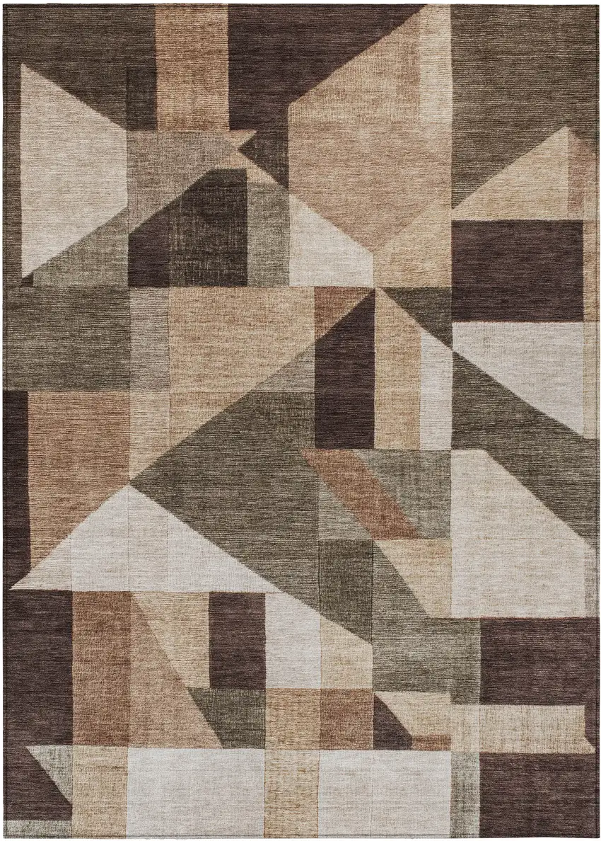 Brown And Beige Geometric Washable Indoor Outdoor Area Rug Photo 1