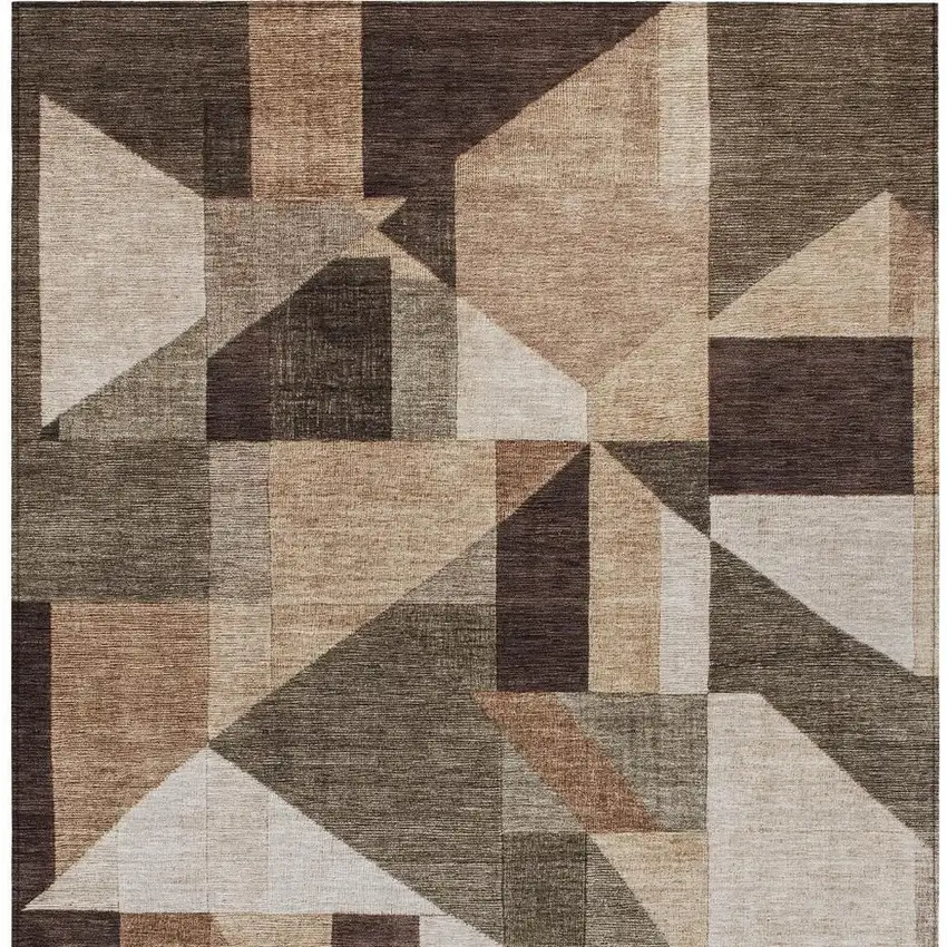 Brown And Beige Geometric Washable Indoor Outdoor Area Rug Photo 2