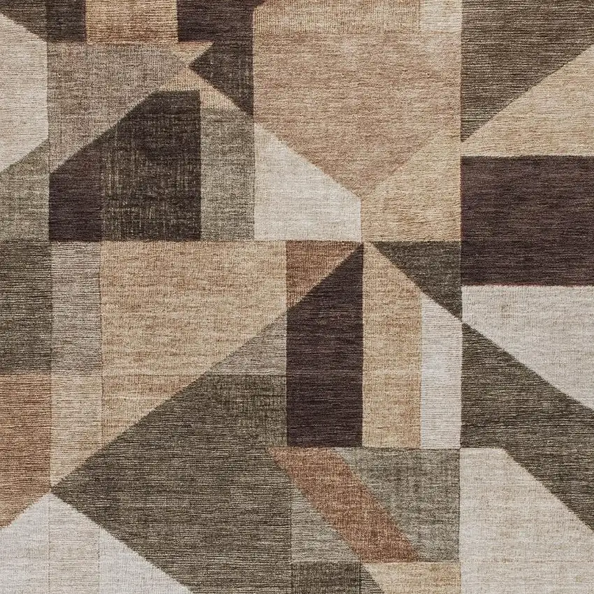 Brown And Beige Geometric Washable Indoor Outdoor Area Rug Photo 2