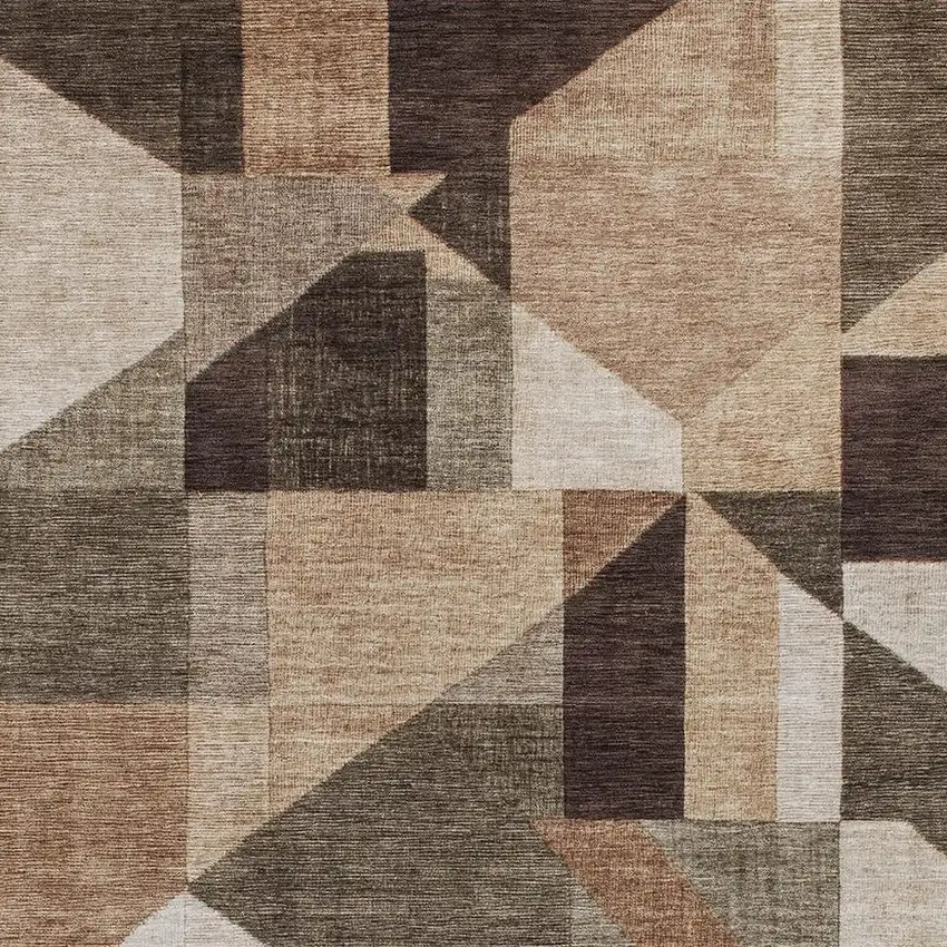 Brown And Beige Geometric Washable Indoor Outdoor Area Rug Photo 2