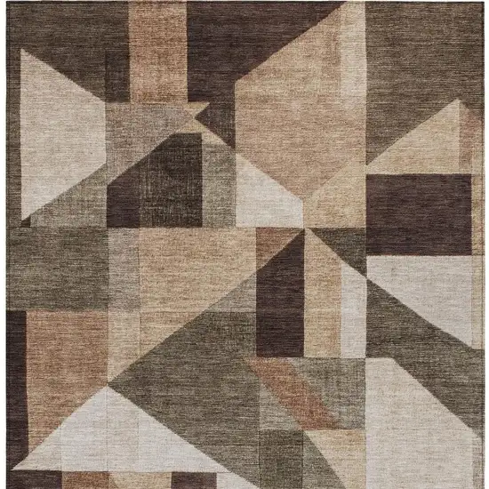 Brown And Beige Geometric Washable Indoor Outdoor Area Rug Photo 3