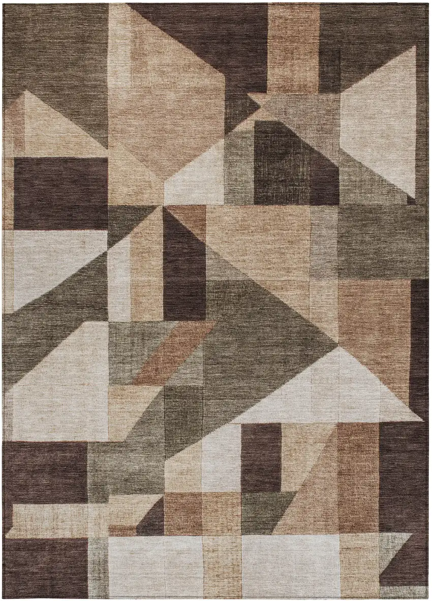 Brown And Beige Geometric Washable Indoor Outdoor Area Rug Photo 2