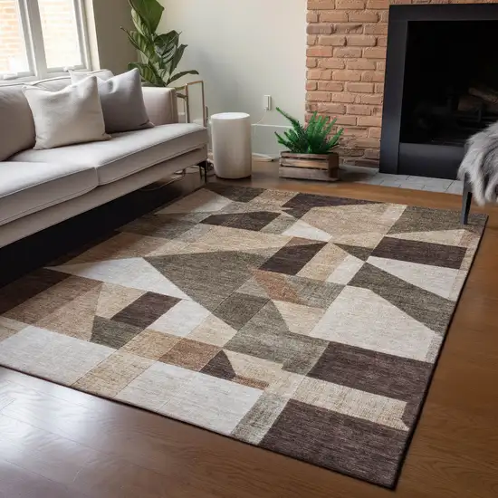 Brown And Beige Geometric Washable Indoor Outdoor Area Rug Photo 5