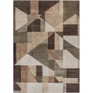 Photo of Brown And Beige Geometric Washable Indoor Outdoor Area Rug