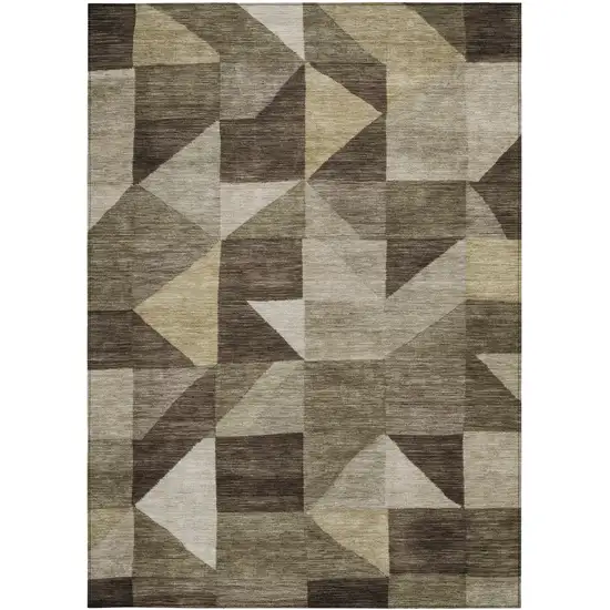 Brown And Beige Geometric Washable Indoor Outdoor Area Rug Photo 3