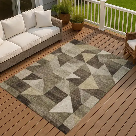 Brown And Beige Geometric Washable Indoor Outdoor Area Rug Photo 4