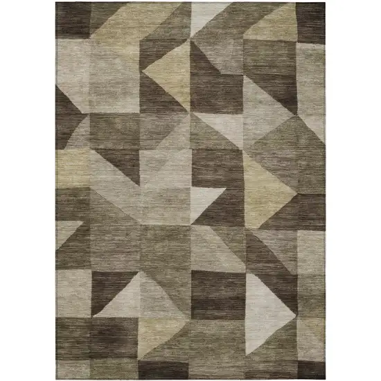 Brown And Beige Geometric Washable Indoor Outdoor Area Rug Photo 1