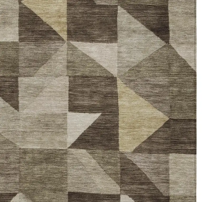 Brown And Beige Geometric Washable Indoor Outdoor Area Rug Photo 2