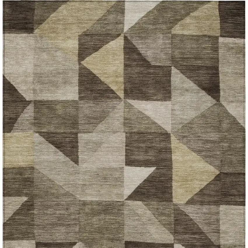 Brown And Beige Geometric Washable Indoor Outdoor Area Rug Photo 3
