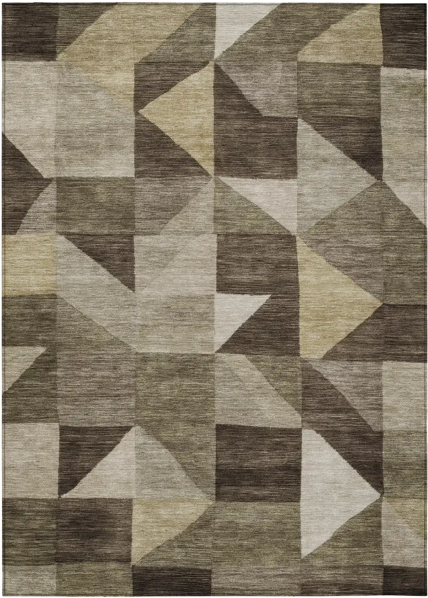 Brown And Beige Geometric Washable Indoor Outdoor Area Rug Photo 1