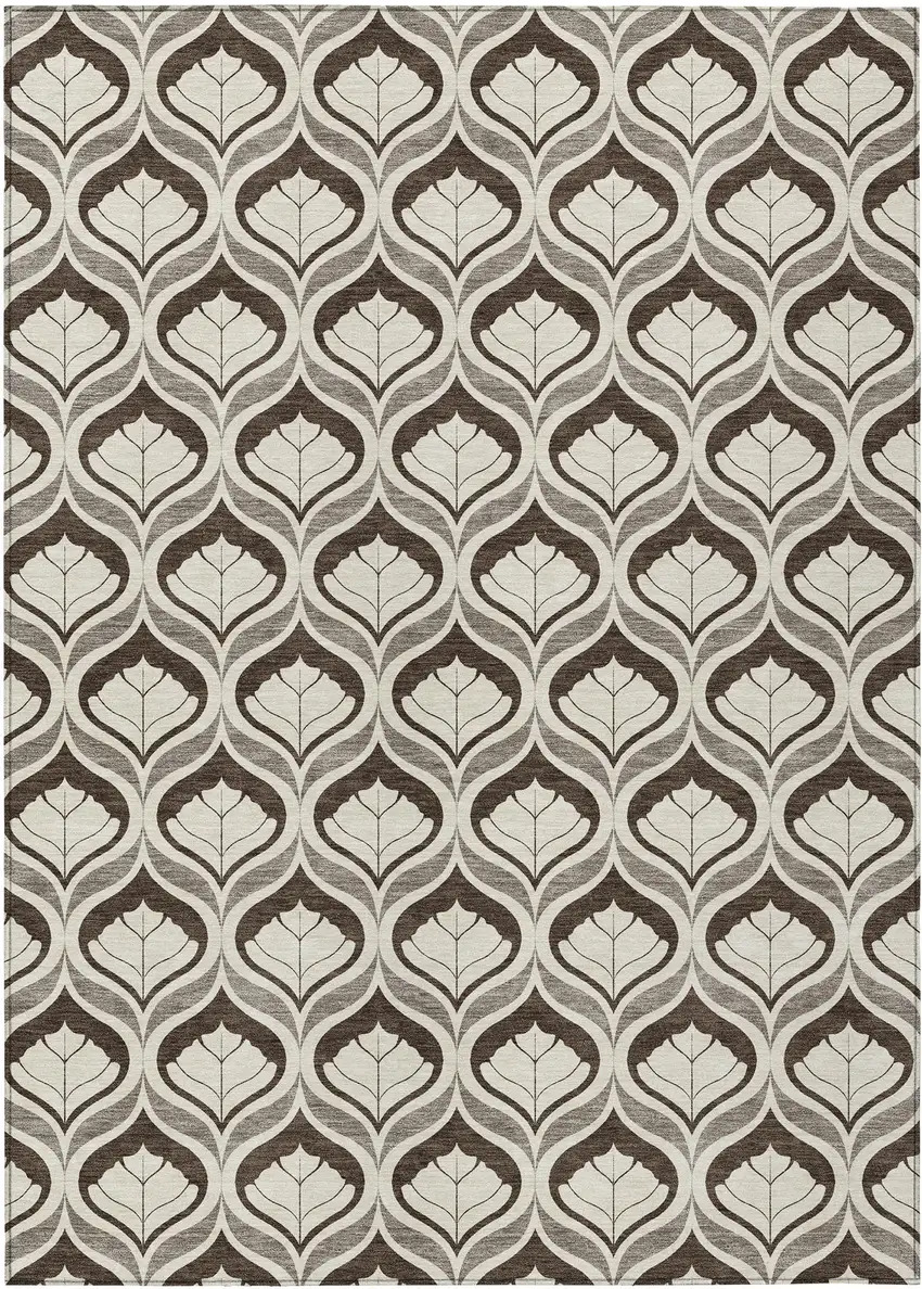 Brown And Beige Geometric Washable Indoor Outdoor Area Rug Photo 1