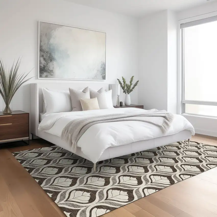 Brown And Beige Geometric Washable Indoor Outdoor Area Rug Photo 6