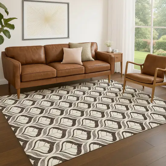 Brown And Beige Geometric Washable Indoor Outdoor Area Rug Photo 5