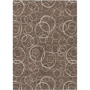 Photo of Brown And Beige Geometric Washable Indoor Outdoor Area Rug