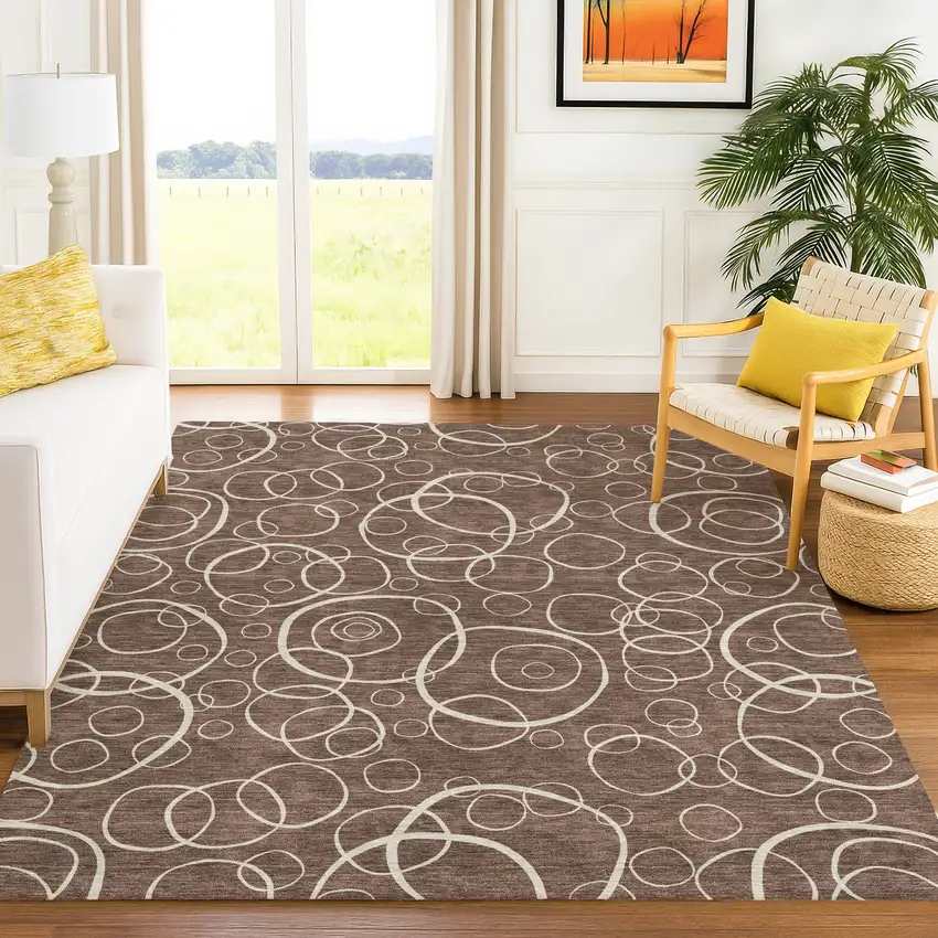 Brown And Beige Geometric Washable Indoor Outdoor Area Rug Photo 5